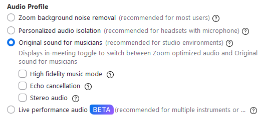 Zoom sound toggle